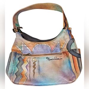 Vintage Anuschka Art Hand Painted Graffiti Hobo Knotted Genuine Leather Purse